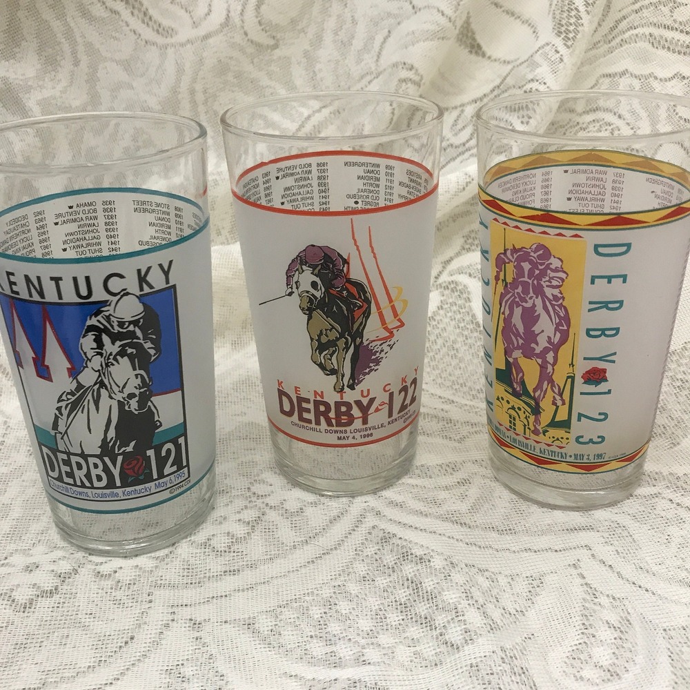 Vintage Kentucky Derby Glasses, 1995 Derby 121, 1996 Derby 122, 1997 Derby 123